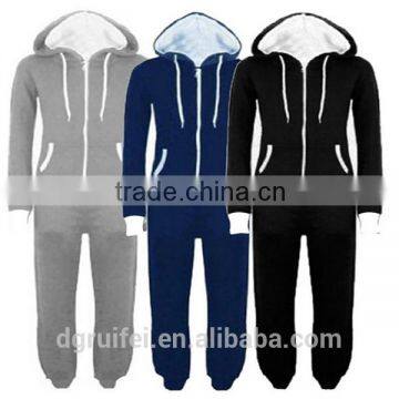 Plain or heat color long jumpsuit with fleece for women men 2015.