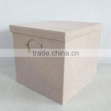 polyester ramie rectangle foldable storage box with sliver metal handle