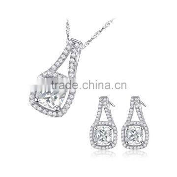 Rhodium Plated 925 Silver Wedding Jewelry Sets Use Shining Cubic Zirconia CZ Necklace and Earring Set