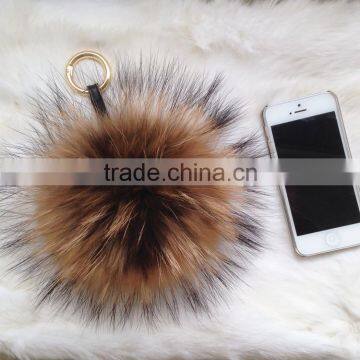 Wholesale Real Large Fluffy 18cm Colorful Raccoon Fur Ball for Beanie Hats