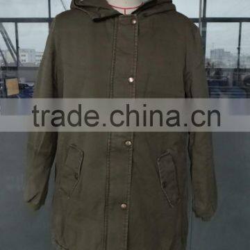 garment washed winter jacket 100% cotton woman winter coat for 2015 with heavy enzyme wash and stone wash