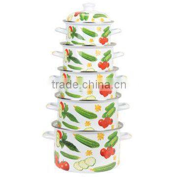 Enamel cookware Pot Set Cucumber Tomato Fresh Vegetable Full Printable Enamel Cookware Set 5 pcs