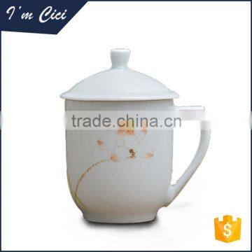 Natural simple white ceramic mug with lid CC-C031