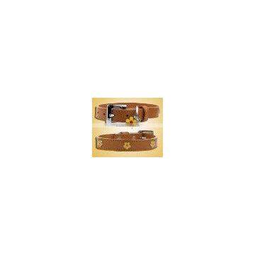 Flower real leather Pet Collar