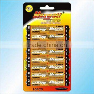 LR6 SIZE AA UM-3 ALKALINE DRY CELL BATTERY 16PCS/CARD