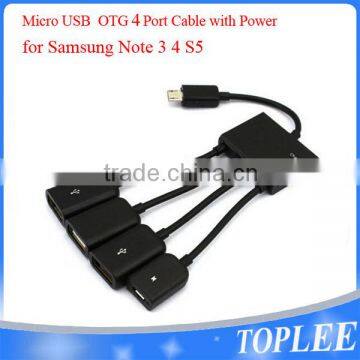 Micro USB Host OTG 3 Port Hub Adapter Cable with Power for Samsung Note 3 4 S5