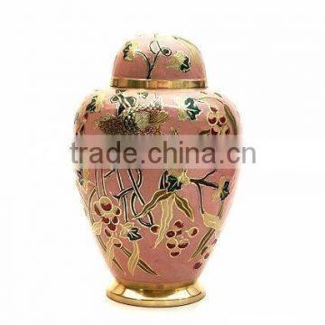 Embossed Garden Pink Solid Brass Metal Cremation Funeral Urn