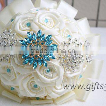 Handmade Silk Flower Bouquets Vintage Inspired Alternative Large Satin Roses Wedding Bridal Bouquet photo-5