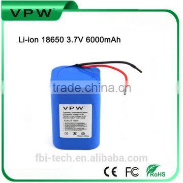 6000mAh 4P 3.7V li-ion battery pack 18650 with cable wire