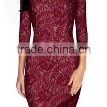 Women's Elegant Floral Lace 2/3 Sleeve Slim Evening Dress