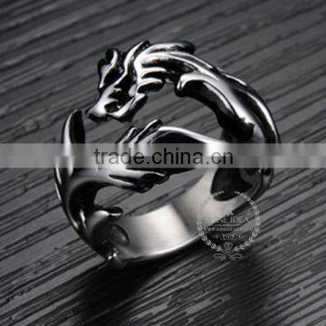 6MM Stainless Steel Vintage Antiqued Silver Punk Style Chinese Dragon Ring Fashion Adjustable Ring Steam Punk Jewelry 6240035