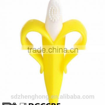 100% Food Grade BPA Free Safe Baby Toy Silicone Banana Teether Toothbrush