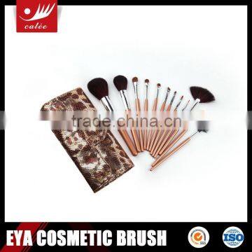 CALEE 16pcs cosmetic brush set with leopard-print pouch