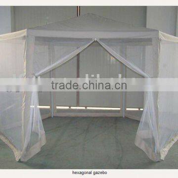 Hexagonal gazebo with mesh sidewalls