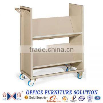 Office furniture metal 2-layer double sided library book trolley