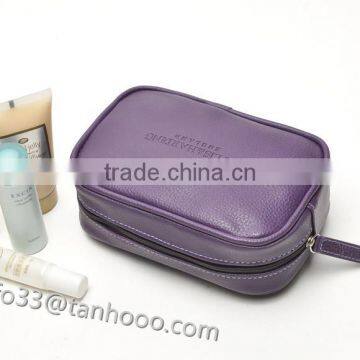 hot sell fashion ladies beautyful genuine leather make up bag with zipper