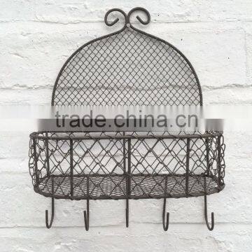 Vintage Rustic Wire Wall Shelf Unit Storage Basket for Kitchen Bathroom Chic photo-3