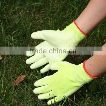 NMSAFETY 13g green nylon liner PU gloves/protective gloves Good grip in dry enviroment