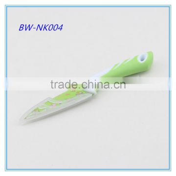 Green Color Non Stick Coating Paring Knife with Plastic Cover