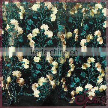 Multicolor floral embroidery design shining polyester embroidered nylon mesh fabric lace