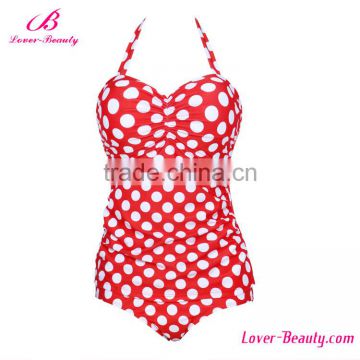 Wholesale Halter Padded Red Polka Dot Print One Piece Swimsuit Women