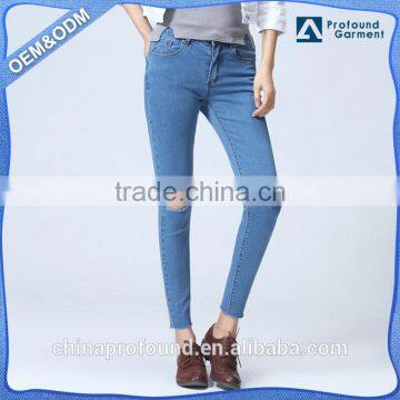 Hot selling products cropped pants skinny ripped jeans women