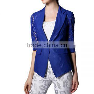 European Design Trendy Half Sleeve Back Lace Fabric Front Button Close Ladies Jacket photo-2