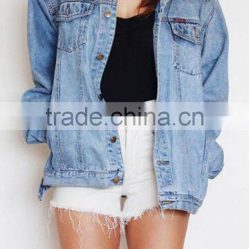 2017 New Design Sample Wholesale China Guangzhou Denim Facotry Winter Jean Women Long Sleeves Hooded Bomber Jacket for Ladies photo-4