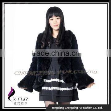 CX-G-A-209 2016 Black Knitted Rex Rabbit Fur Jacket