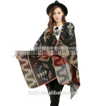 Poncho Women Cashmere Shrug Warm Flower Pattern Slit Wool Blend Plaids Blanket Cloak Poncho Cape Coat Printed Cardigan Shawl photo-5