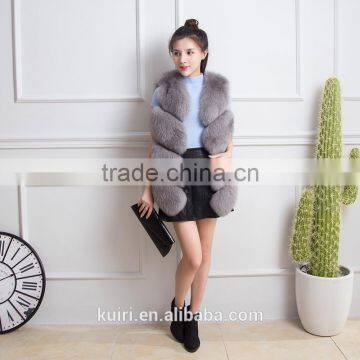 2016 New Fashion Womens Real Whole Plaid Fox Fur Waistcoats Lady Real Fur Vests Winter Sleeveless Outercoat photo-5