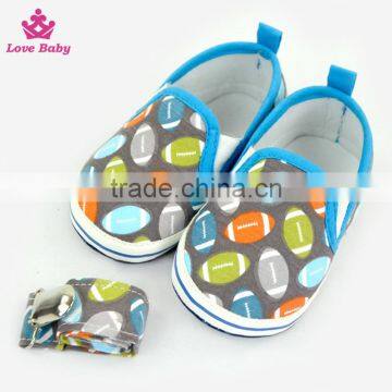 Stylish Rugby Pattern Newborn Blue Color Crib Shoes Baby Shoes Matching Pacifier Clip photo-6