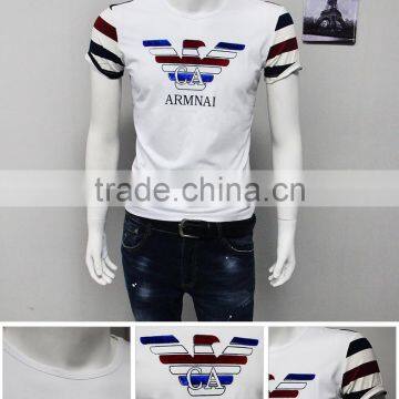 China Fashion printed plian slim fit short sleeve men t shirt