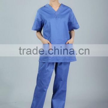 Polyester/Cotton Blue V-Neck Medical Scrubs