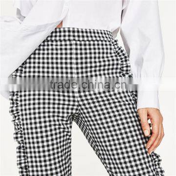 Spring Women Soft Slim Gingham Trousers photo-5