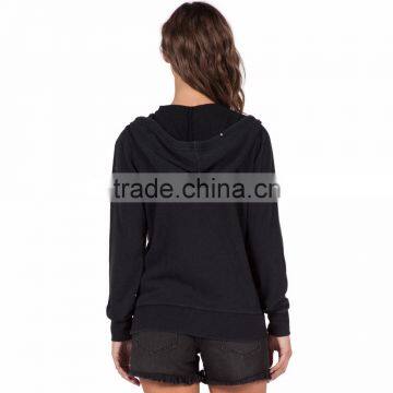 Urban Style Plain Black Washed Zip Up Fleece Hoodies for Woman photo-2