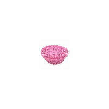 Round Storage Basket in Pink, Made of Plastic Rattan, Used for Packing and Storage