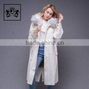 2017 Lady beautiful long sleeve winter real raccoon fur collar real rabbit fur lined parka with embroidery