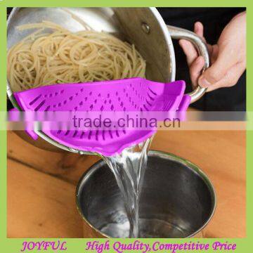 Clip-on Silicone Strainer for Draining Food while Cooking Snap Pan Strainer