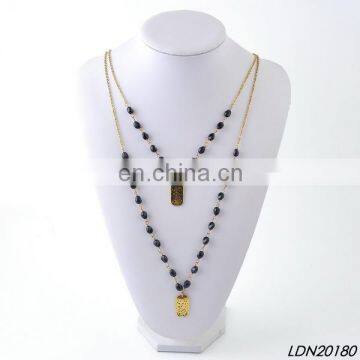 Old Fashion Hammered Pendant Necklace Beaded Chain Layered Necklace
