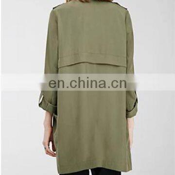 Styleish and Classic Collarless Draped Open Front Trench Jacket of Women NT201 photo-5