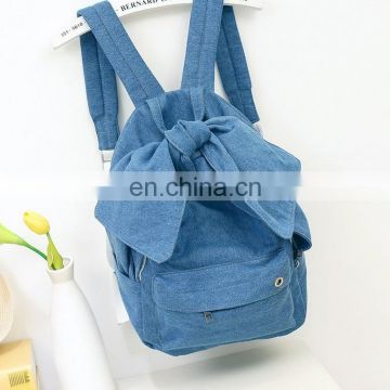 Bow washed denim backpack personality wholesale high capacity backpack