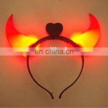 cheap party plastic LED flashing lighted Red Devil Horns Headband PH-0077