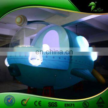 Custom Blue 6M Inflatable Lighting Blimp Indoor Air Ship Flying Decorations