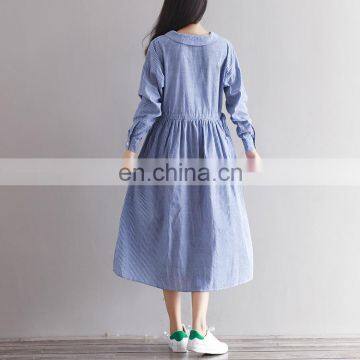 OEM Wholesale Maxi Dresses Plus Size Long Sleeve Linen Striped Dresses
