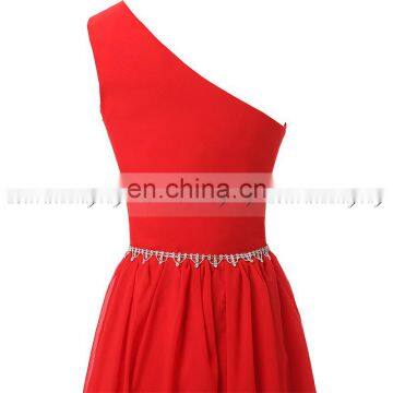 Wholesale Latest Design One Shoulder Floor-Length Red Chiffon Beaded Long Bridesmaid Dresses SD343 photo-6