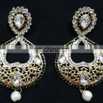 Black Heart-In- Drop Beautiful Collection Gold Plated Cubic Zerconia Party Wear Earrings Set in Color