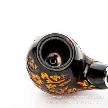 145mm Length Wooden Resin Short Tobacco Pipe With Vintage Yellow Carved Pattern Head for Smoking photo-4