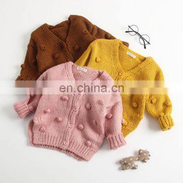 Baby Autumn Winter Clothing Baby Girls Knitted Cardigan Coat Sweater Top Handmade Bubble Ball Solid Children Clothing