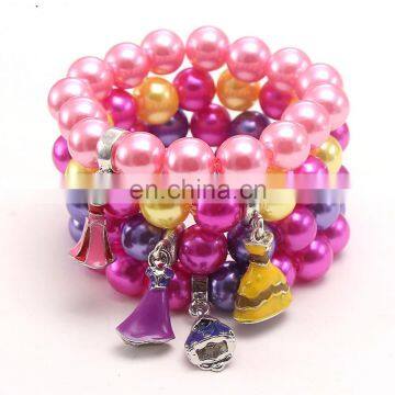 Princess Baby Kids Girl bracelet Sweet Cute pearl bracelet with Charm alloy pendants Boutique gift birthday